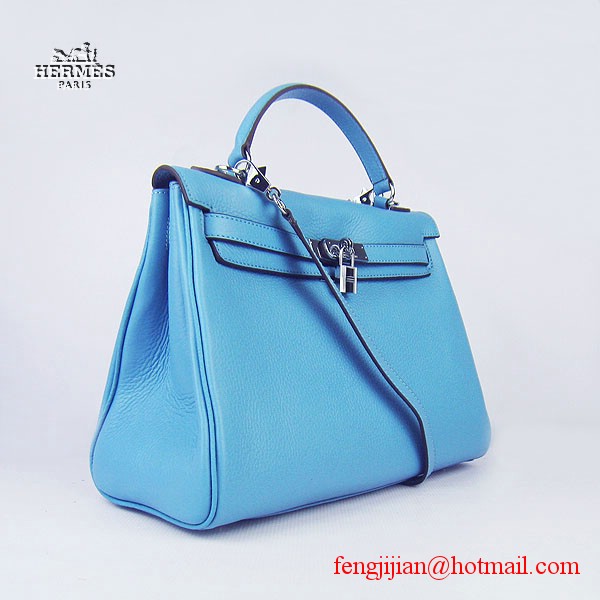 Hermes Kelly 32cm Togo Leather Bag Light Blue 6108 Silver Hardware Hermes Kelly 32cm Togo Leather Bag Light Blue 6108 Silver Hardware